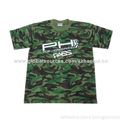 Men's 100% Cotton Army Camouflage T-shirt, OEM Customized Orders Welcomed